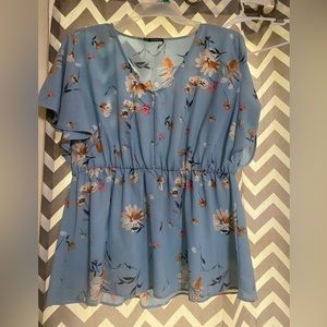 Babydoll blue blouse with flowers